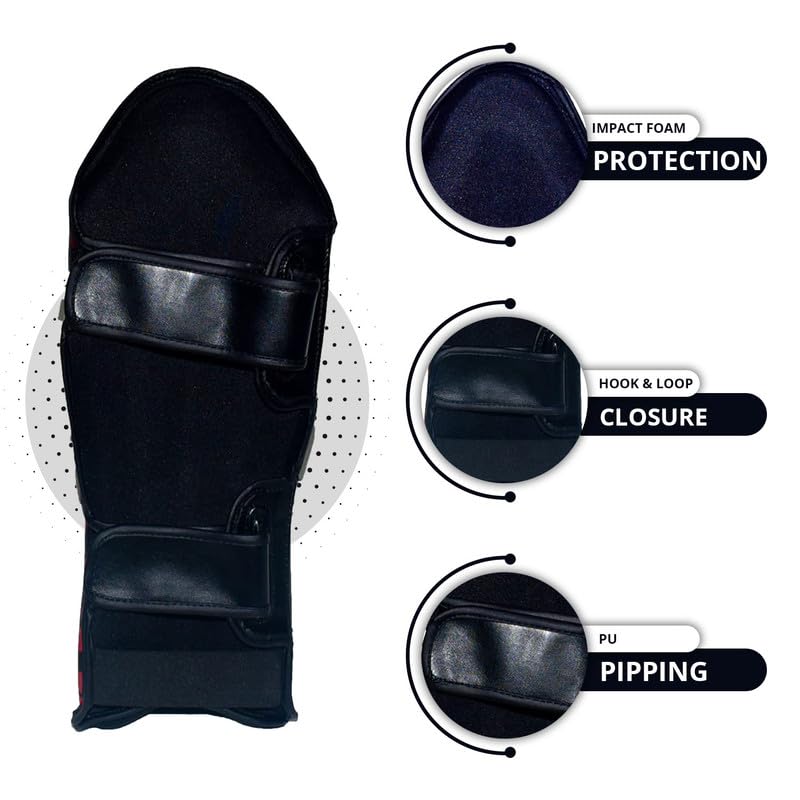Shin Guards Kickboxing Leg Pads with Instep Protection, Muay Thai MMA Martial Arts Kicking Sparring Training Gear - color: Black & Red, size: Large