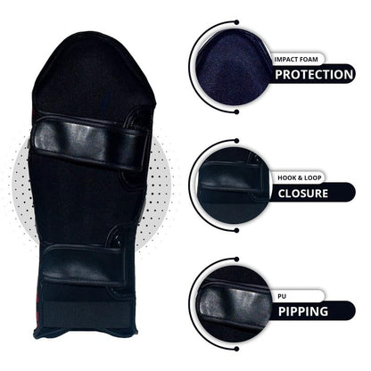 Shin Guards Kickboxing Leg Pads with Instep Protection, Muay Thai MMA Martial Arts Kicking Sparring Training Gear - color: Black & Red, size: Small