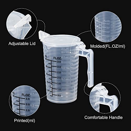 PATIKIL Graduated Beaker, 100ml PP Plastic Liquid Measuring Cup Double Sided Black Graduations with Handle Lid and Spout for Lab Kitchen Home - size: 100ml