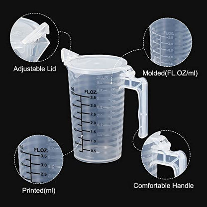PATIKIL Graduated Beaker, 100ml PP Plastic Liquid Measuring Cup Double Sided Black Graduations with Handle Lid and Spout for Lab Kitchen Home - size: 100ml