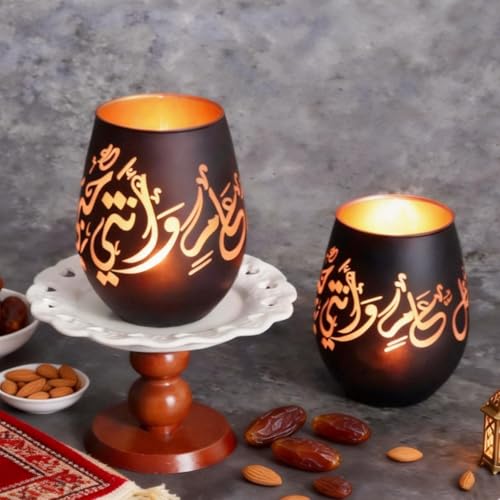 Ramadan Decoration Glass Candle Holder- May You Be Well Throughout The Year - Black Tealight & Votive Holder for Ramadan Decor, Eid Mubarak Decor & Islamic Gifts