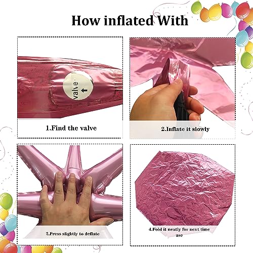 6 Pcs Silver Star Foil Balloons One-Piece 14-Pointed Star Balloon 4D Starburst Cone Mylar Balloon 22inch Christmas Birthday Wedding Wedding Anniversary Party Supplies (Pink) - color: 22 Inches Pink