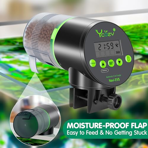Ycozy Automatic Fish Feeder Rechargeable with USB Cable Moisture-Proof Intelligent Electric Fish/Turtle Feeder for Aquarium & Fish Tank (Rechargeable EVS) - size: Rechargeable EVS