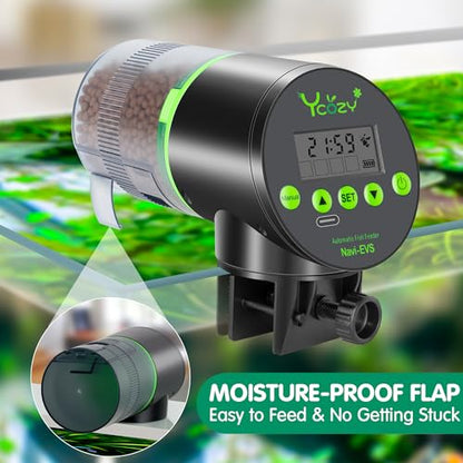 Ycozy Automatic Fish Feeder Rechargeable with USB Cable Moisture-Proof Intelligent Electric Fish/Turtle Feeder for Aquarium & Fish Tank (Rechargeable EVS) - size: Rechargeable EVS