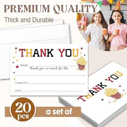 Kids Thank You Cards with Envelopes, Movie Night Theme Fill in the Blank Thank You Notes for Kids, Toddler Stationery Set, Ideal for Birthday Party, Graduation & School Gag Gifts - B10 - color: Movie Night Style