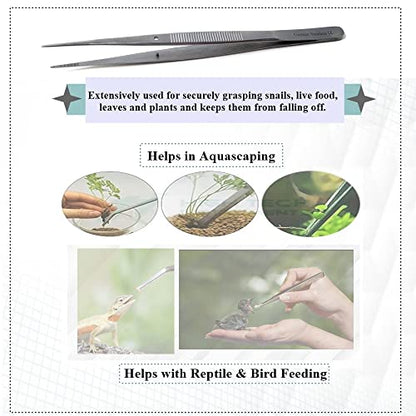 Reptile Feeding Tongs Straight Aquarium Tweezers Anti-Rust Thickened Stainless Steel Forceps, for Terrarium, Fish Tank, Snakes/Lizards/Gecko, Planting By HTI (6" Straight) - size: 6" Straight