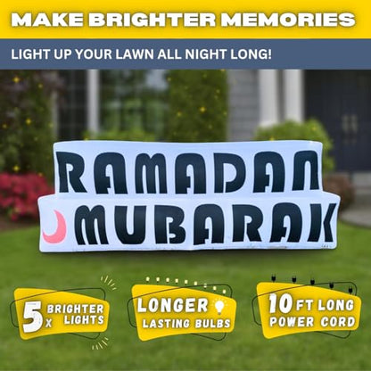 6FT Ramadan Inflatable Just Ramadan Mubarak! - Islamic Ramadan Decor for Outdoor Front/Back Lawns, Built-in LED Lights and Fan to Blow Up with Air, Iftar/Eid Gift