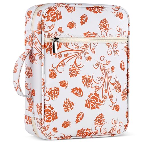 GERMUN Bible Cover with Durable Handle, Carrying Book Case Church Bag Bible, Protective with Zippered Pocket, Bible Study Accessories Supplies, Book Protector for Book Lovers, Orange - color: Orange