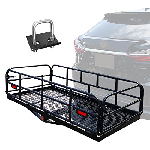 KAIRAY 500 Lbs Heavy Duty Hitch Mount Cargo Carrier 60" x 24" x 14.4" Folding Cargo Rack Rear Luggage Basket Fits 2" Receiver for Car SUV Camping Traveling - color: Black, size: Hitch Cargo Basket only - 60" x 24" x 14.4"