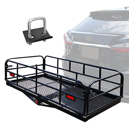 KAIRAY 500 Lbs Heavy Duty Hitch Mount Cargo Carrier 60" x 24" x 14.4" Folding Cargo Rack Rear Luggage Basket Fits 2" Receiver for Car SUV Camping Traveling - color: Black, size: Hitch Cargo Basket only - 60" x 24" x 14.4"