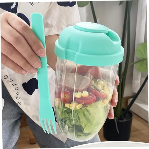 Keep Fit Salad Meal Shaker Cup,Salad Dressing Container to Go,Portable Fruit and Vegetable Salad Cups Container with Fork & Salad Dressing Holder for Lunch(Green)