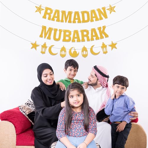 Ramadan Mubarak Banner Gold Glitter Islamic Festival Decorations Eid Mubarak Ramadan Party Decorations Gold Glitter