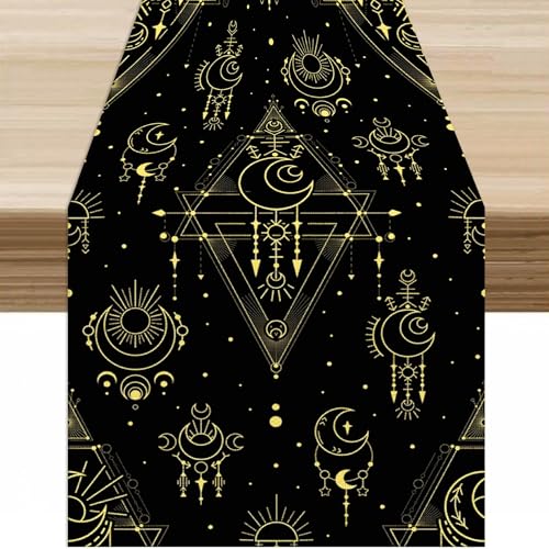 Sun Moon Table Runner,Bohemian Minimalist Hippie Gothic Celestial Stars Sun Moon Constellation Table Decor Table Top Dining Kitchen Wedding Party 13x36 Inch - color: Moon Style-1, size: W13X L36