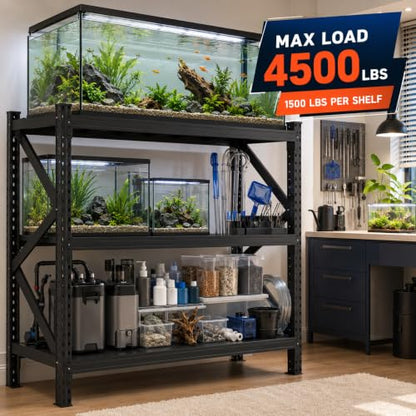 Heavy Duty Fish Tank Stand, Aquarium Terrarium Stand with 1500Lbs Capacity Per Shelf, Large Metal Utility Rack for Multiple Tanks, Garage and Basement, Black 3-Tier, 63.0" H×66.9" W×19.7" D - size: Heavy Duty 3-Tier, 63.0"H×66.9"W×19.7"D