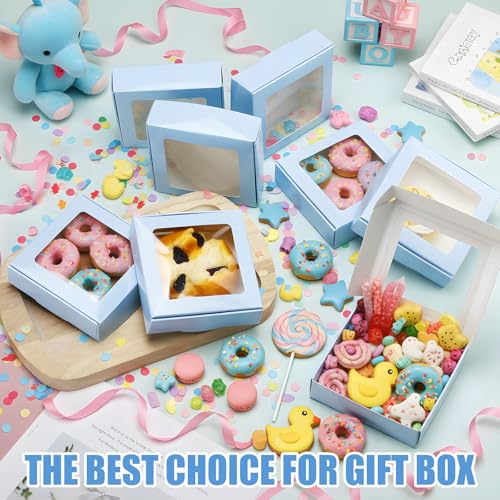 Zonon 30 Pcs Kraft Paper Boxes with Window 4.13 x 4.13 x 1.18 Inch Candy Packaging, Small Gift Boxes, Soap holder, Mini Treat Packaging for Bakery Chocolate Jewelry Display (Blue) - color: Blue