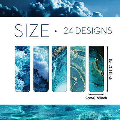 Zonon 24 Pcs Ocean Magnetic Bookmarks Summer Blue Magnet Page Markers Page Clip Funny Bookmark Gifts for Graduation Reading Lover Women, Men Classroom Prize Graduation Party Favors - style: Ocean