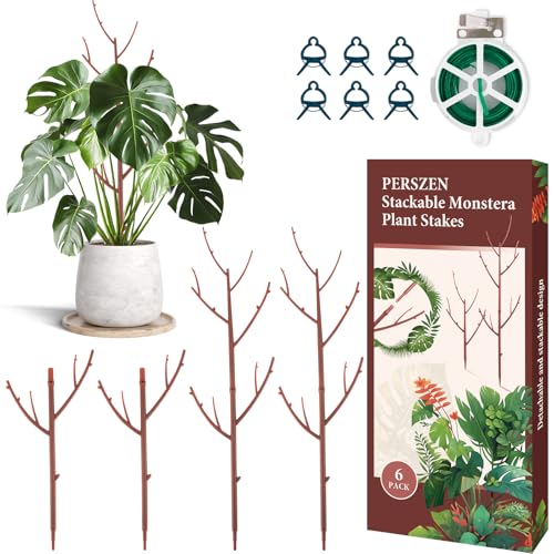PERSZEN 6 Pack Stackable Monstera Plant Support, Plant Stakes for Indoor and Outdoor Plants Use, Garden Stakes for Climbing and Potted Plants, Pothos, Philodendron, Brown - color: Brown, size: 6 pack