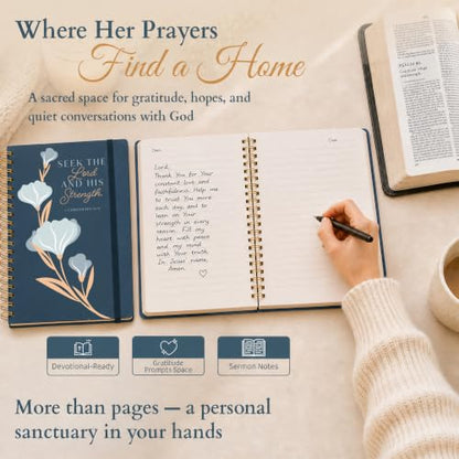 Hardcover Blank Christian Notebook – Multiple Designs – 140 Quality Pages – Seek the Lord (1 Chronicles 16:11) - color: Blue