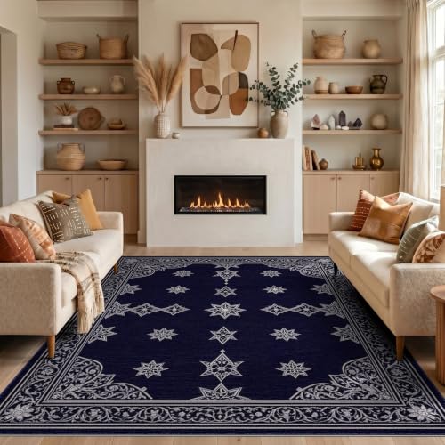 6'x9' Blue Midnight Silver Star Motif Prayer Washable Area Rug - color: Blue/Pattern 18, size: 6' x 9' (Rectangular)