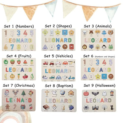 Personalized Name Puzzle for Toddlers 1-3 | Custom Wooden Baby Gift | 1st Birthday, Baby Shower & Easter | Montessori Learning Toy | Nursery Decor for Boys & Girls - Set 5 - style: Vehicles - 10 Figures