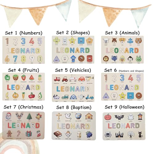 Puzzles for Toddlers Boy and Girl, Personalized Name Puzzle, 12 Month Toy, Gifts for 0 1 2 3 Years Old, Baby Gifts, Baby Shower, Christmas, NewBaby Gift, 0 3 6 9 12 18 24 36 Months - Set 6 - style: Shapes Numbers - 10 Figures