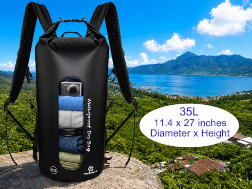 Freegrace Waterproof Dry Bag Set of 3 - Submersible Dry Sack with Double Zip Lock Seals - Includes Waist Pouch & Phone Case - Perfect for Kayaking, Swimming, Boating & Rafting (Window, Black, 35L) - color: Black, size: 35L, style: Window