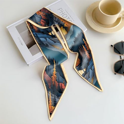 Head Hair Scarf Neck Silk Feeling Scarves Long Thin Satin Fashion Handbag Cute Decoration Women Girls 59 * 6.7'' - color: O-20-sunset