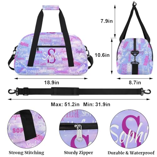 Personalized Gymnast Bags Name Girls, Gym Bag, Dreamy Light Purple | Custom Waterproof Dance Weekender Overnight Sleepover Sports Duffle Bag for Travel Girls - color: Color 20