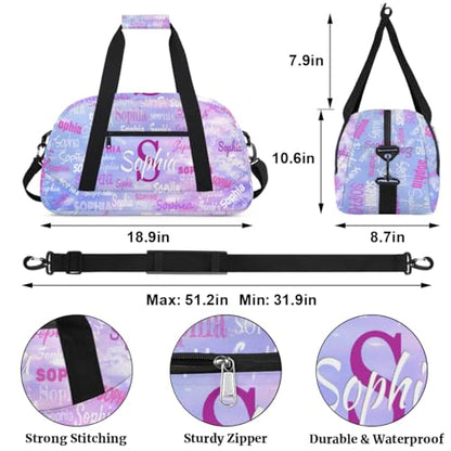 Personalized Gymnast Bags Name Girls, Gym Bag, Dreamy Light Purple | Custom Waterproof Dance Weekender Overnight Sleepover Sports Duffle Bag for Travel Girls - color: Color 20
