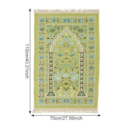 Muslim Prayer Rug, Soft Plush Thin Islamic Prayer Mat, Travel Janamaz, Sajada Tassel Praying Carpet, Ramadan Eid Hajj Gift - color: Light Green