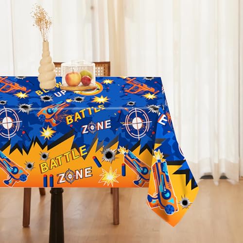 1Pc Dart War Party Plastic Tablecloth 54 x 87 Inch Long Table Cover, Battle Zone Party Tablecover for Dart War Theme Kids Baby Shower Birthday Dinner Picnic Kitchen Event - color: Dart War