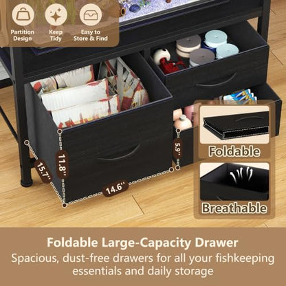 Heybly 20-29 Gal Fish Tank Stand with Drawer, Power Outlet,330lbs HAS001BK | Aquarium Stand,Heavy Duty Metal Frame for Fish Tank, Turtle & Reptile Terrarium, 31.5" x 15.7" Top, Black - color: Black, size: 20-29 gal