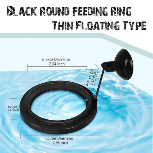 Fish Feeding Ring, Fish Safe Floating Food Feeder Circle Blue, with Suction Cup Aquarium, Square and Round Shape Fish Tank Towels - for Guppy, Betta, Goldfish, Etc (1 Circle) - color: black round