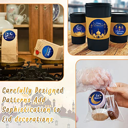 Nezyo 600 Pieces Ramadan Mubarak Stickers Eid Islamic Kareem Wall Window Stickers Ramadan Envelopes Gift Bags Labels for Eid Party Decorations(Vivid Style) - style: Vivid Style