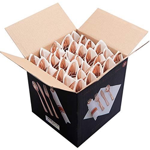 Supernal 30 Pack Pre Rolled Rose Gold Plastic Silverware with Linen Feel Napkin, Heavy Duty Disposable Wrapped Cutlery Set for Bridal Showers, Weddings, Birthdays & 2026 Graduations - color: Rose Gold, size: 30 Pack