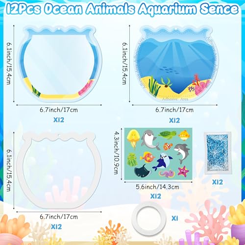 WATINC Ocean Animals Aquarium Scene DIY Fish Tank Craft Kit - Art Supplies with Glitter Sequins for Kids School Classroom (12Pcs)