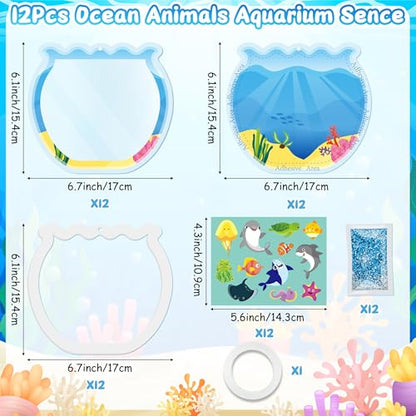 WATINC Ocean Animals Aquarium Scene DIY Fish Tank Craft Kit - Art Supplies with Glitter Sequins for Kids School Classroom (12Pcs)
