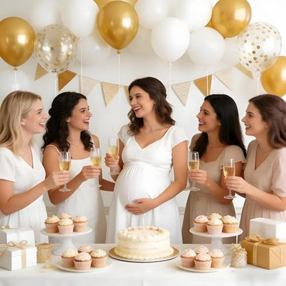 White Gold Balloons Set, 55pcs 12 Inch Metallic Gold and White Balloons Confetti Latex Balloon, Helium Party Balloon Set for Birthday Graduation Boho Wedding Baby Shower Party Decorations