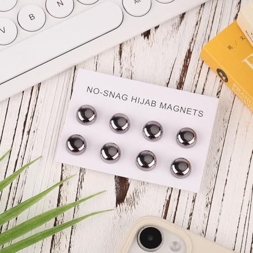 8pcs Strong Magnetic Hijab Pins - Multi-Purpose No-Snag Buttons, Scarf Clasp, Pinless Brooch for Women's Clothing (Silver)