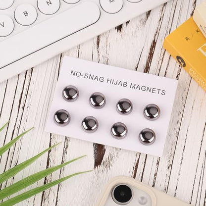 8pcs Strong Magnetic Hijab Pins - Multi-Purpose No-Snag Buttons, Scarf Clasp, Pinless Brooch for Women's Clothing (Silver)