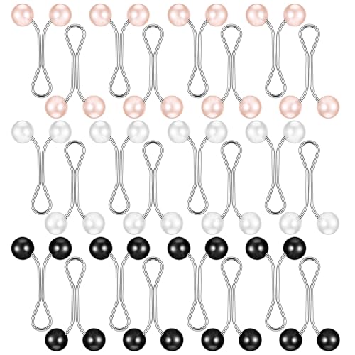 JJUNW 24 Pcs Hijab Clips For Women, Hijab Pins Scarf Clip Pearl Scarf Clips 3 Colors Headscarf Pearl Brooch Pin, Shawl Scarfs Safety Pins Wedding Dress Accessories