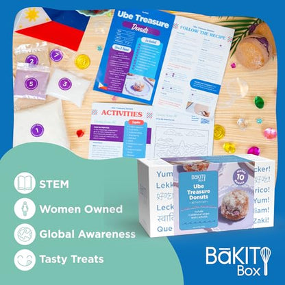 BāKIT Box Ube Treasure Donuts Kit – Make Ube Donuts at Home with Kids | Baking Kit with STEM Activities, Pre-Measured Ingredients, and Educational Fun - color: Ube Treasure Donuts