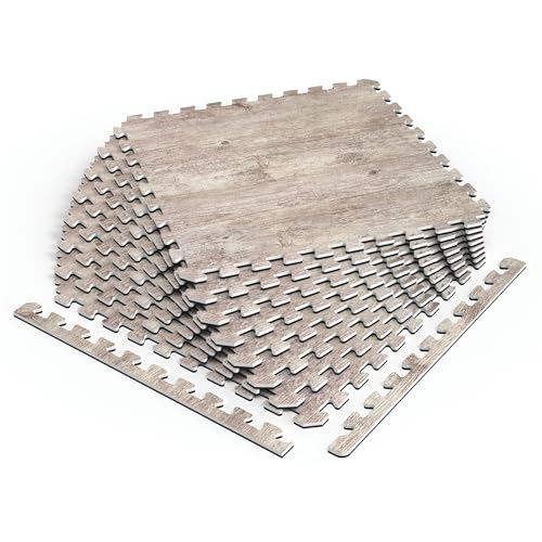 Décor by NÖRSK Reversible Interlocking Faux Wood Foam Floor Tiles, 24 X 24 X .47", 8-Pack, 32 Square Feet, Driftwood/Black - color: Driftwood/Black, size: 8 Tiles - 32 Sq. Ft.