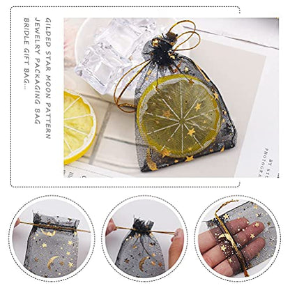SUMAJU 100 Pieces Moon Star Organza Jewelry Candy Bags 2.7x3.5 Inch - color: Black 2.7x3.5 Inch