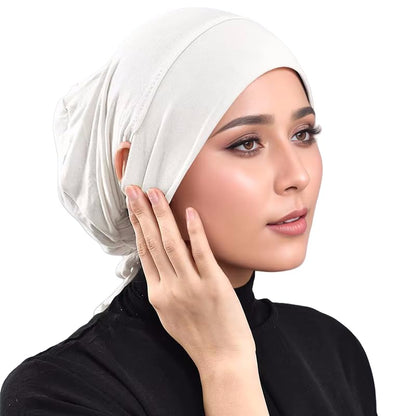 Muslim Under Scarf Tube Inner Cap for Women Islamic Turban Wrap Hijab Undercap Bonnet with Ear Hole - color: Black White2