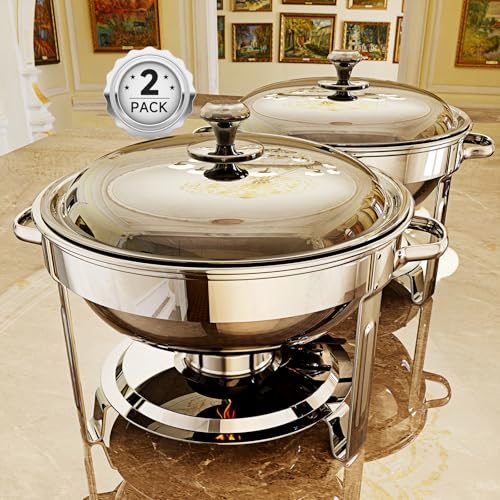 Chafing Dishes for Buffet, 4 Pack 5QT Round Stainless Steel Chafing Dish Set for Home Parties, Christmas Gatherings, Catering Events Complete Buffet Warmer Set (Silver 2) - color: Silver 2