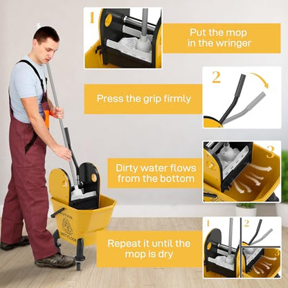 HOMCOM Mop Bucket with Wringer on Wheels, 27.5 Quart, with Mop, Yellow | Down Press Wringer, Handle and Mop, Floor Cleaning - color: Yellow, size: 27.5 Quart