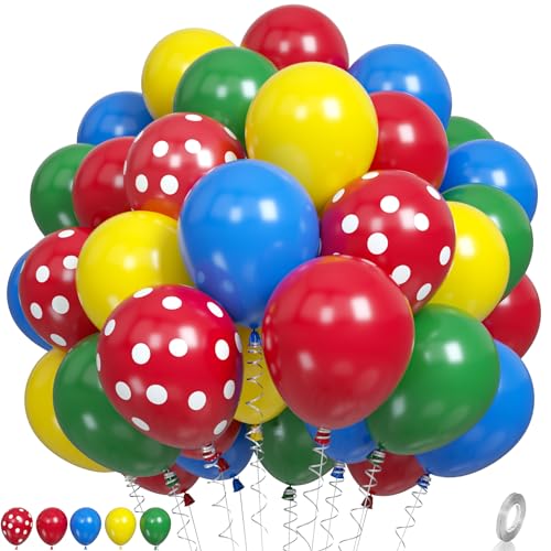 Red Yellow Blue Balloons, Red Blue Green Party Balloons Red Polka Dot Balloons Carnival Circus Balloons Yellow Green Latex Balloons For Kids Adults Birthday Carnival Theme Party Wedding Baby Shower - color: Red Yellow Blue Green