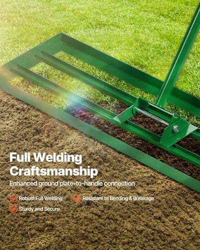 VEVOR Lawn Leveling Rake, 36"x10" Level Lawn Tool, Heavy-Duty Lawn Leveler with 78" Steel Extended Handle, Yard Leveling Rake Suit for Garden, Golf Lawn, Farm - size: 36x10in