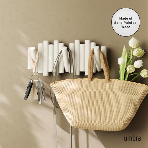Umbra Picket Coat Rack, Wall Mount 5 Flip-Down Coat Hooks, White - color: White, size: 5-Hook